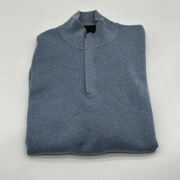Bloomingdale’s The Men’s Store 100% Cashmere 1/4 Zip Sweater L Denim Jean Blue - Picture 1 of 8